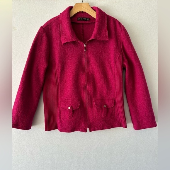 Picadilly Fashions Women's Wool Blend Zip Front Sweater Jacket Fuchsia Large - Picture 7 of 8
